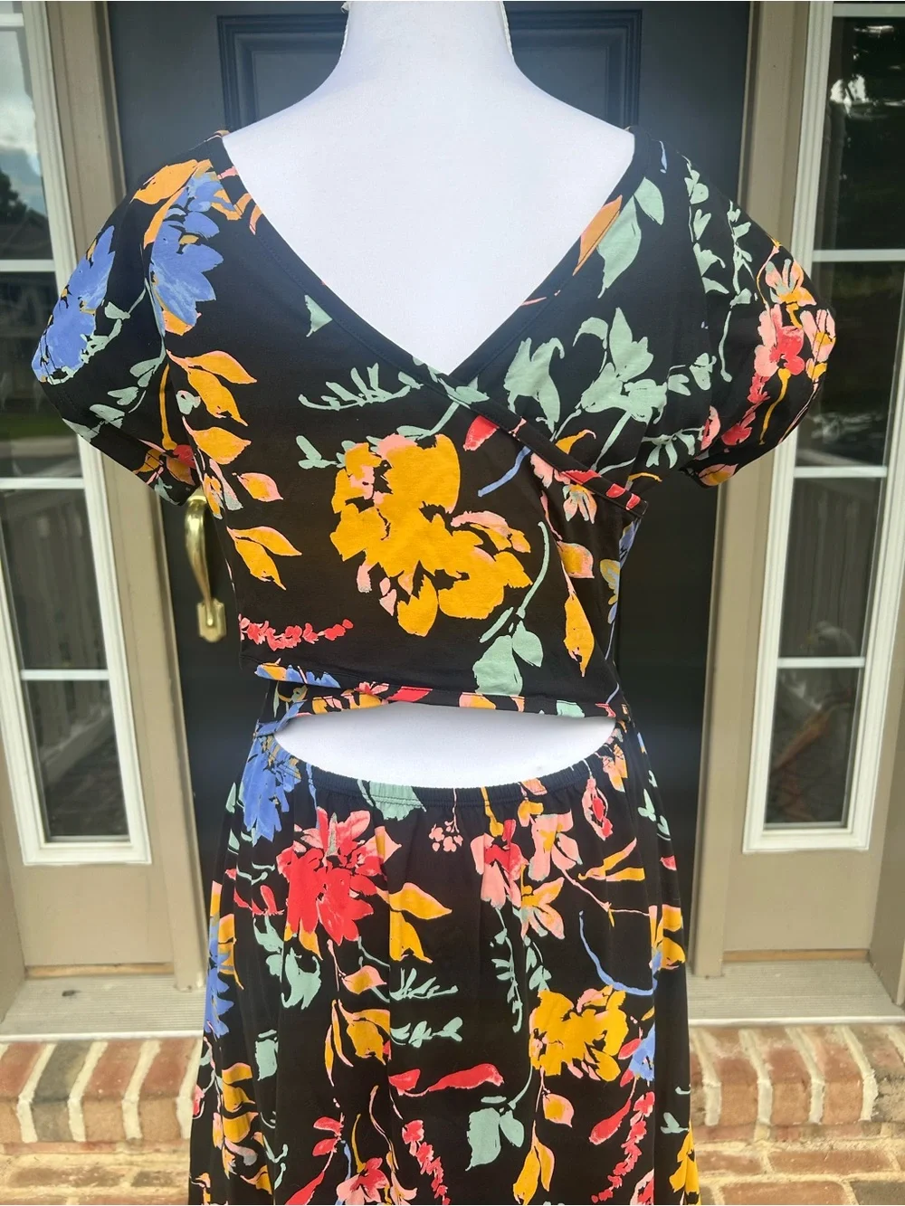 Pact Fit and Flare Crossback Maxi Dress Nightfall Blooms Black Floral Cotton XL